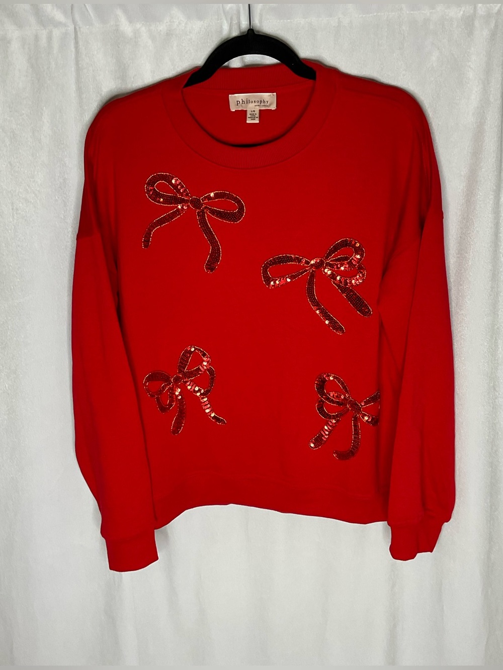 Philosophy Red Sequin Bow Sweater Size Large